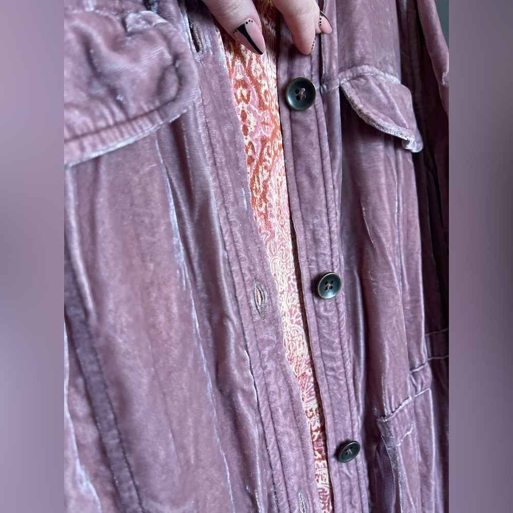 Free People Dusty Pink Velvet Long Sleeve Duster - Picture 4 of 16